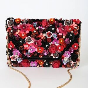 Lulu's Floral Embellished Clutch - Red, Pink, Black